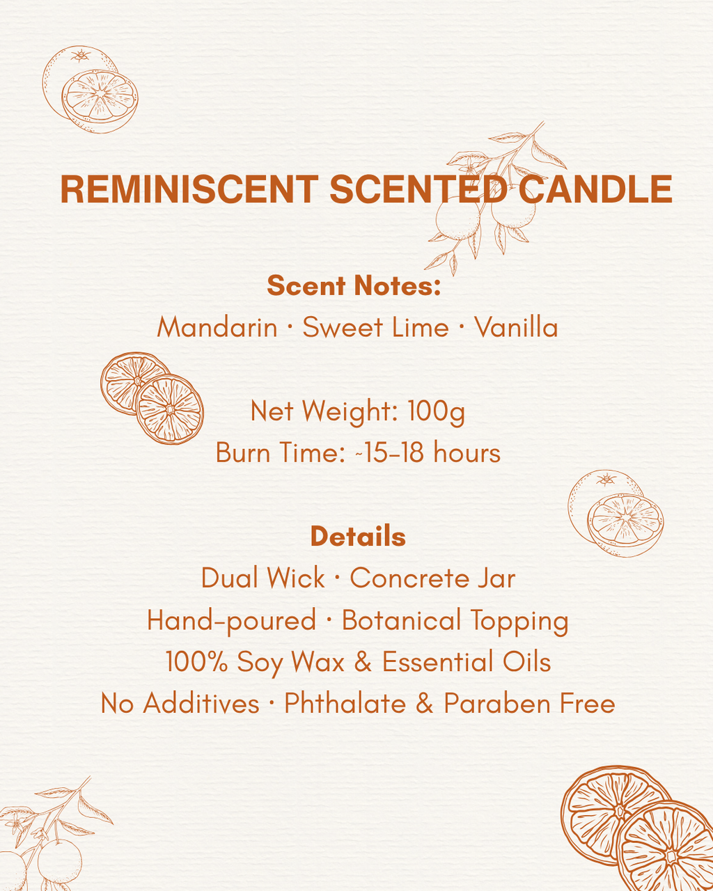 Reminiscent Scented Candle : Sweet Orange and Lemon