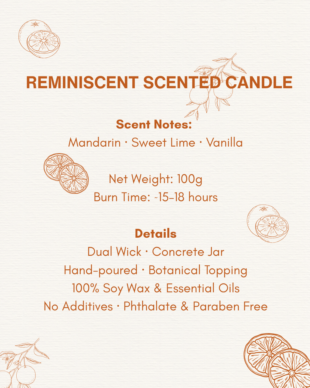 Reminiscent Scented Candle : Sweet Orange and Lemon