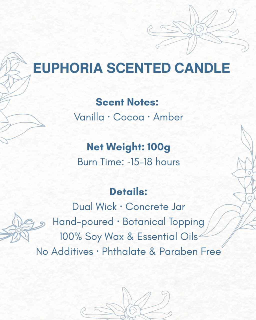 Euphoria Scented Candle :  Vanilla and Amber