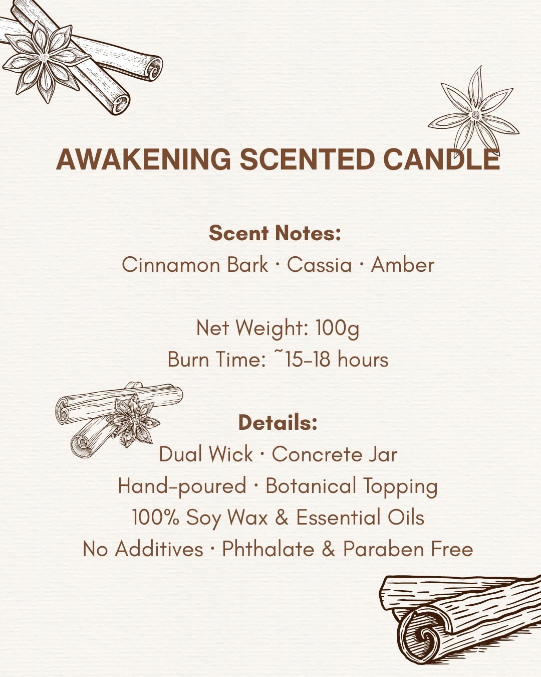 Awakening Scented Candle : Cinnamon Leaf & Cassia