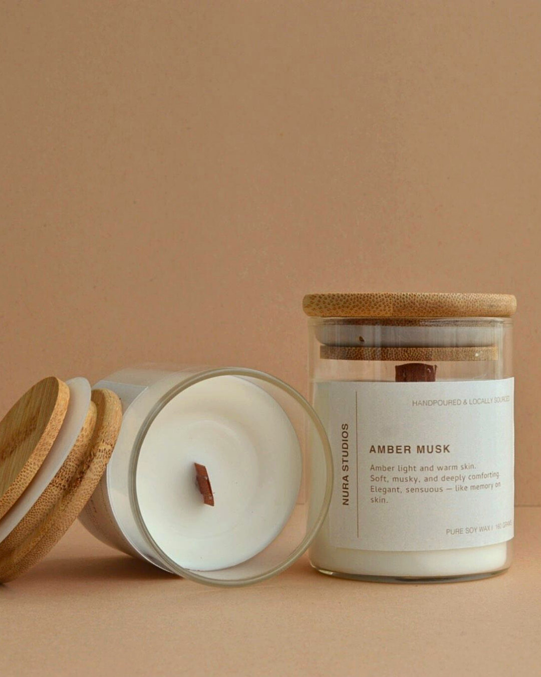 Glass Scented Candle ; Amber Musk